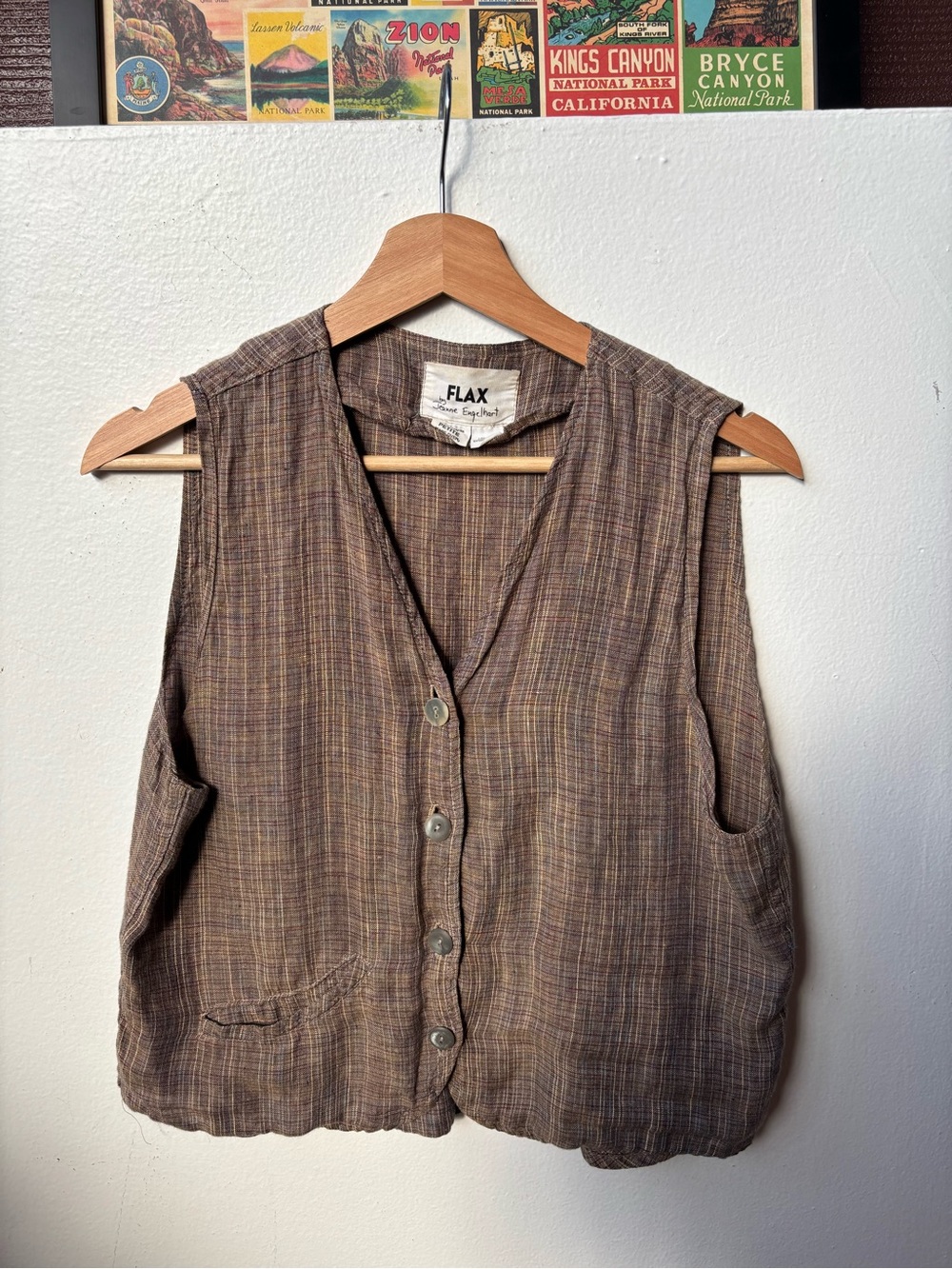 FLAX Brown Textured Button-Front Women's Vest
